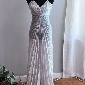 Riccardo Pleated Silver Metallic Vintage Disco Dress